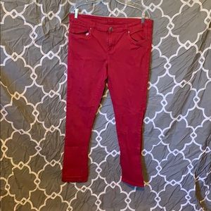 Red skinny jeggings